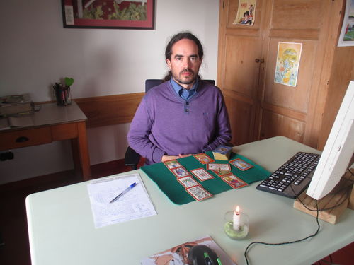 Doing a Tarot consultation in my office