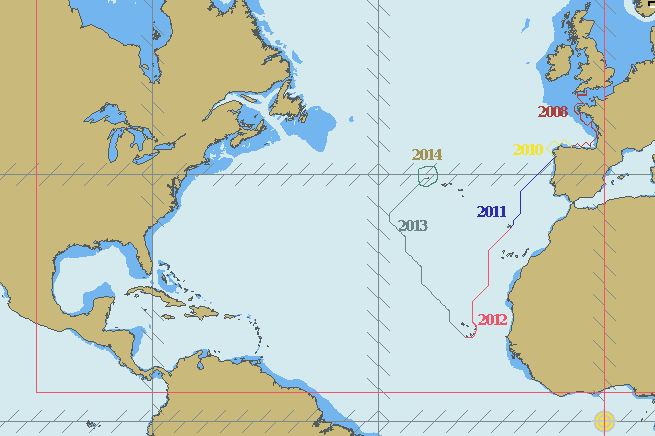 Map with the position of Nacho and Xebec in the Azores
